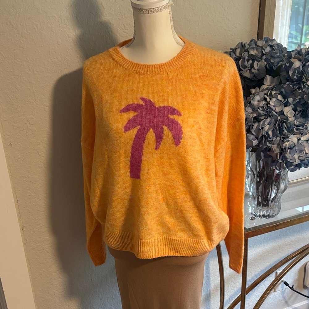 Sundry wool blend crew neck sweater in orange and pink size small